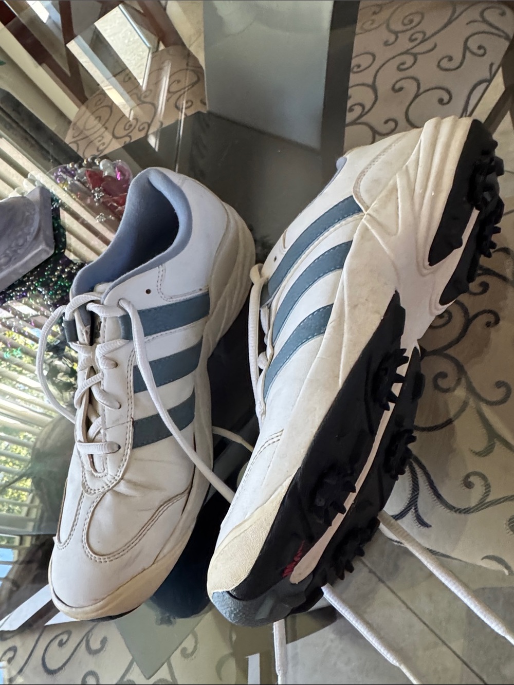 Adidas White and Blue Traxion Golf Shoes
